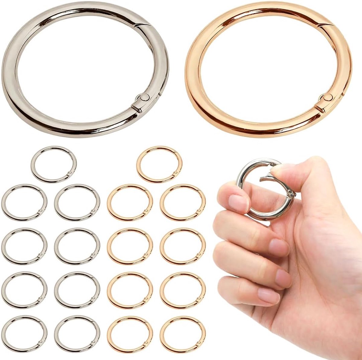 Pack of 20 35 mm Round Spring Closures, Hook Bag Accessories, Round Spring Carabiner or Key Rings for Backpacks - ShopVlot