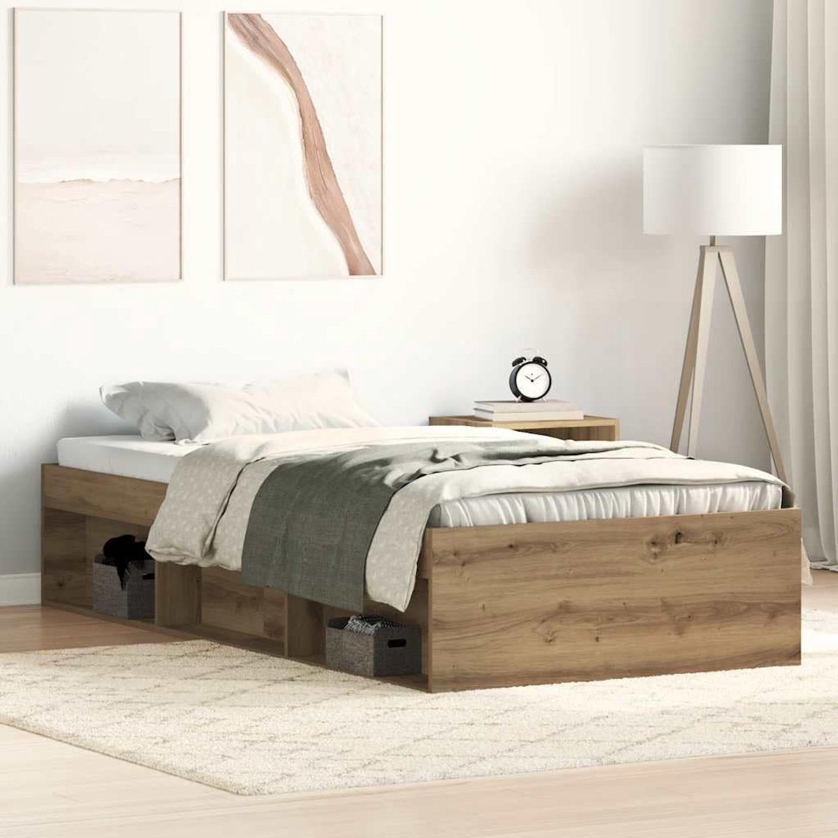Hout Opbergbed met 6 vakken Eikenkleurig 75x190 cm