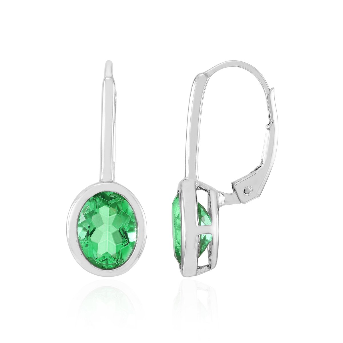 Cavill - Oorbellen 925 Sterling Zilver Platina Geplateerd - Smaragdgroene Kwarts 3,36 ct - Ovaal Geslepen Bezel Zetting - Elegant & Lichtgewicht