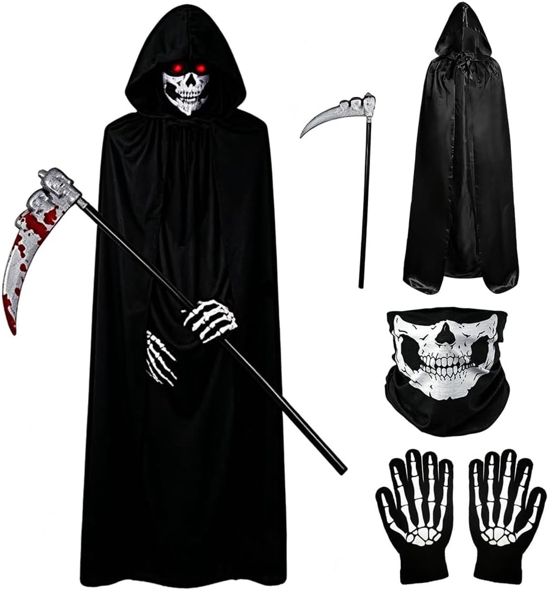 Kostuummantel Magere Hein Grim Reaper-kostuum voor volwassenen