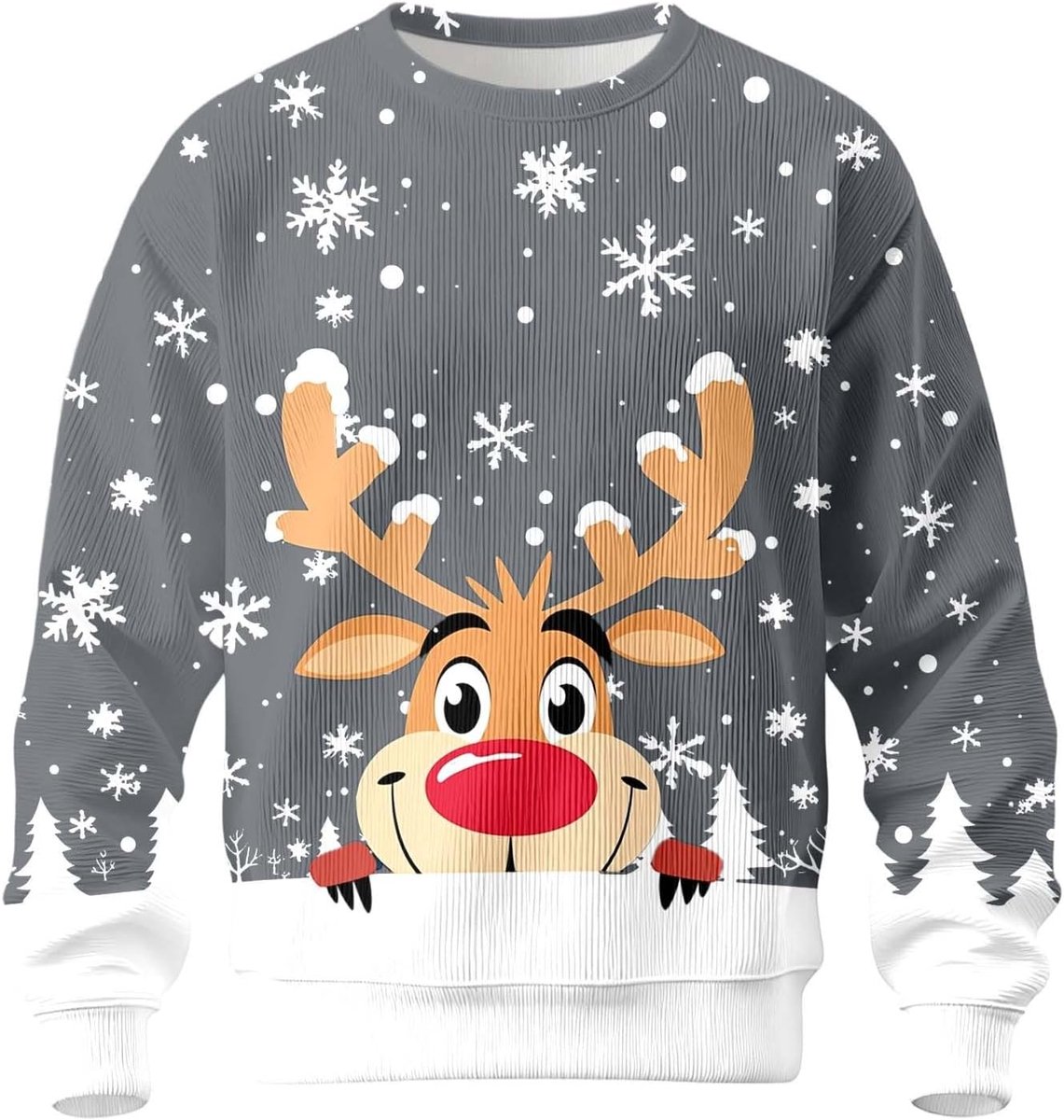 Gebreide trui met lange mouwen en ronde hals, rendier en sneeuwvlok print, casual en warm, ideaal voor de wintervakantie