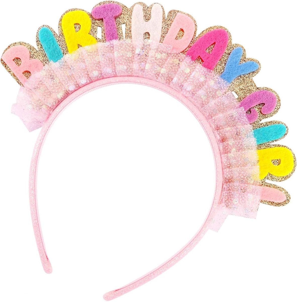 Verjaardagshoofdband voor meisjes, haarband met kleurrijke glitterletters, roze verjaardagshoofdband, herbruikbare verjaardagskroon voor meisjes en dames, feestdecoratie, hoofdsieraad