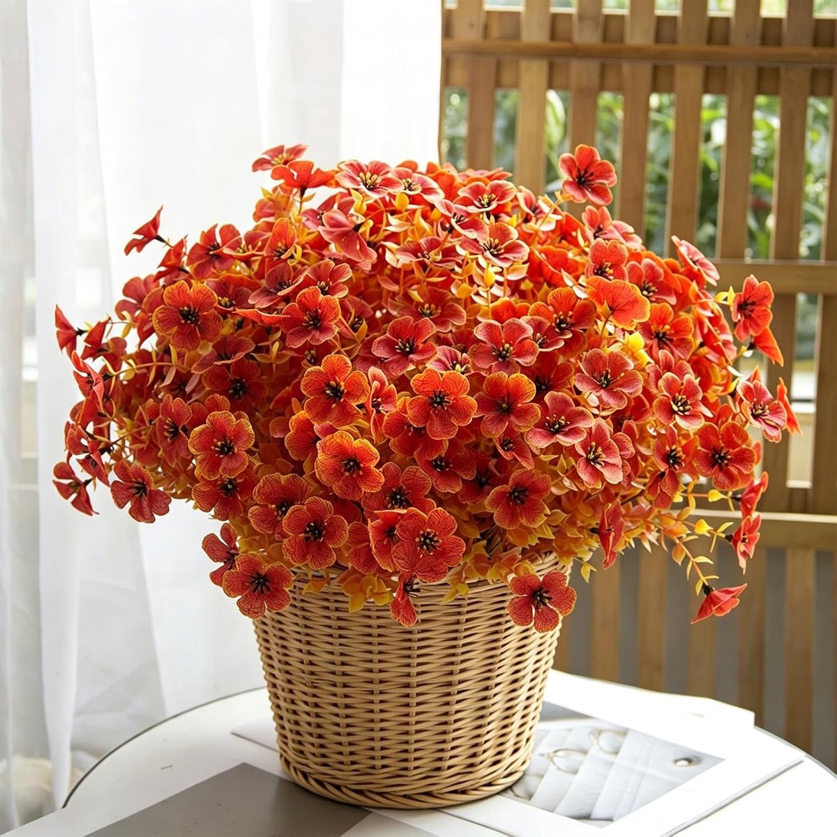 Van 12 kunstherfstbloemen, oranje kunstbloemen