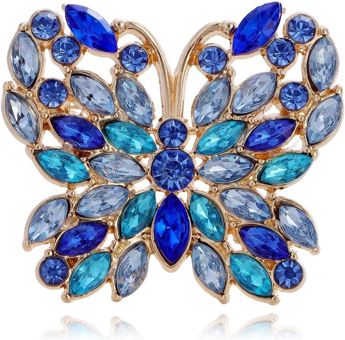 Kristallen vlinder broche goudkleurig markiesvormig strass opvallend sieraad accessoire voor dames