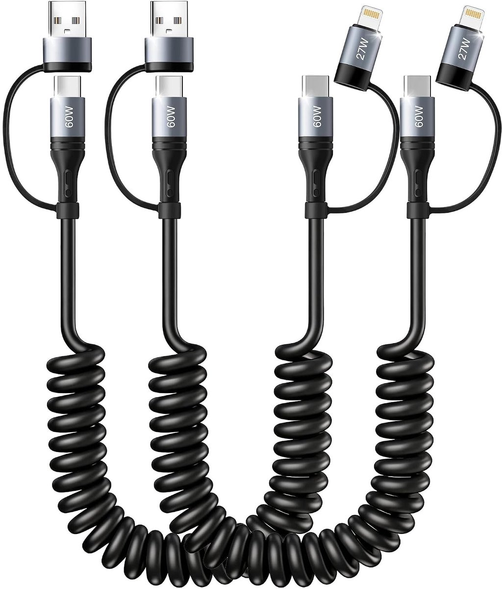 Pack van 2 4-in-1 Multi-Charging Kabels, 60W Snelladen, Geschikt voor Smartphone en Tablet