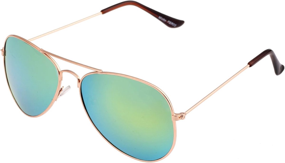 Zonnebril veren met spiegelglas - goud/groen - trendy kleuren - perfect voor zonnige dagen - ShopVlot