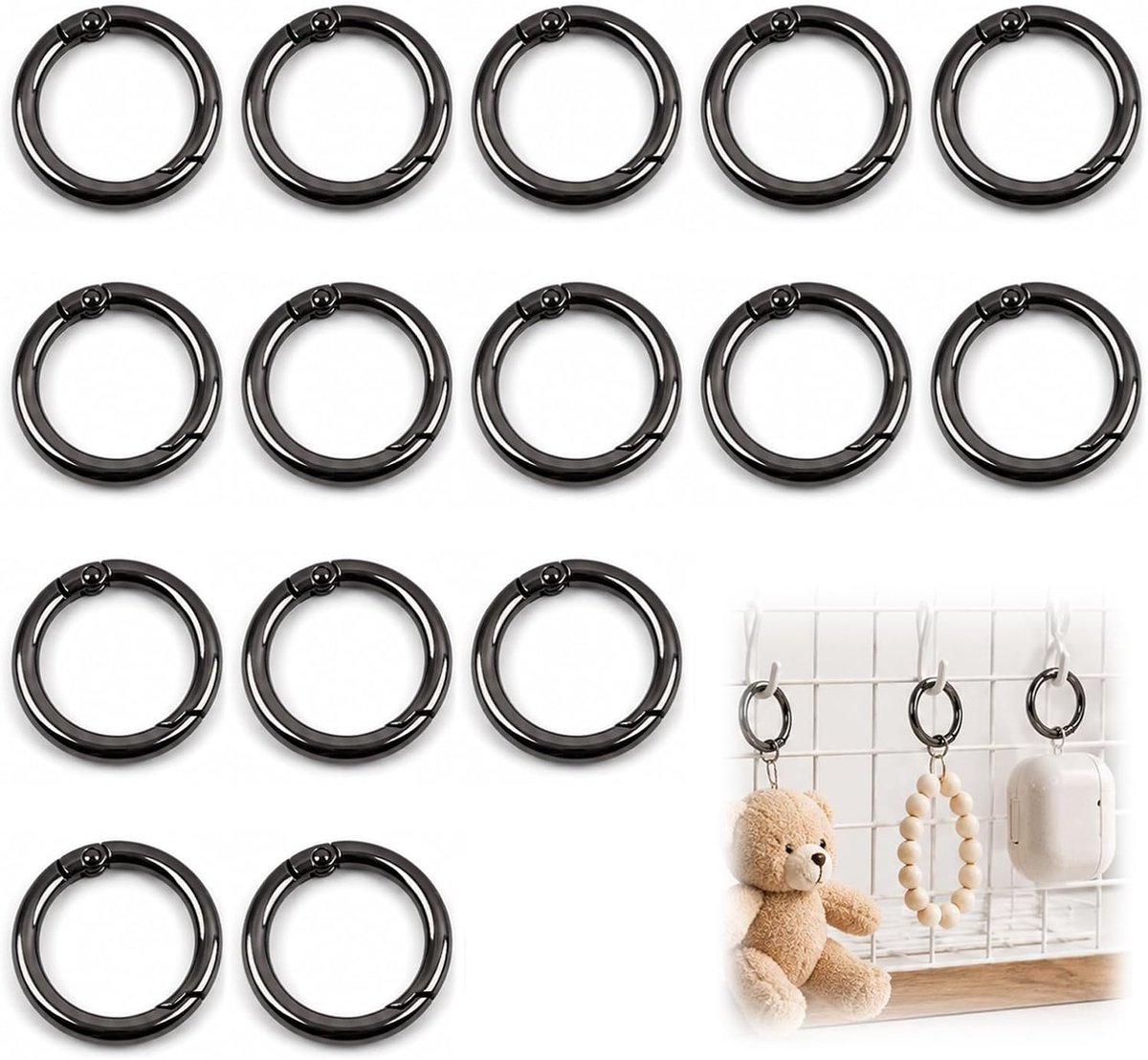 15 stuks ronde karabijnhaken van zinklegering, veersluiting, glad oppervlak, roestbestendig, voor sleutelhangers - ShopVlot