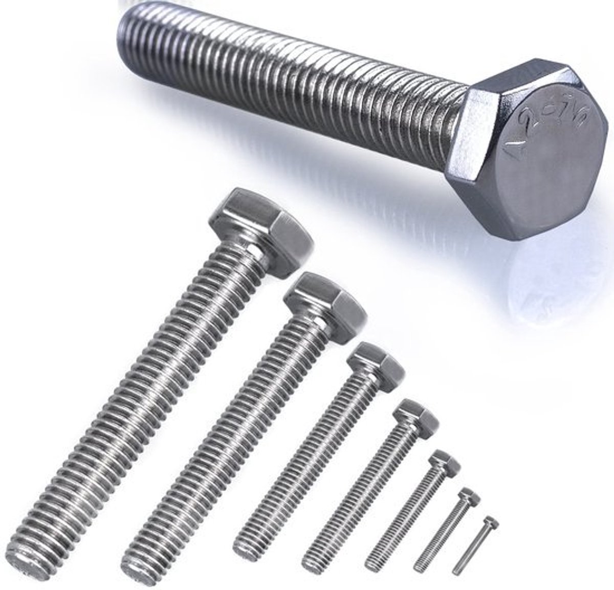 Zeskantschroeven - Roestvrijstalen bouten - Constructiebevestiging - Volledige schroefdraad - M6 x 45 mm - Zilverkleurig