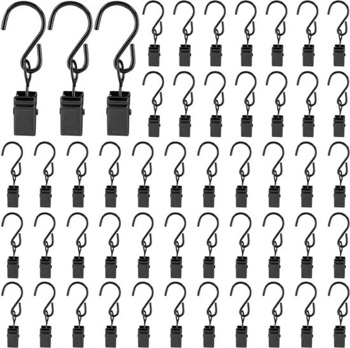 Clips voor douchegordijn - Metalen haken - Decoratie ophangen - Stevig S-ontwerp - 50 stuks - Zwart