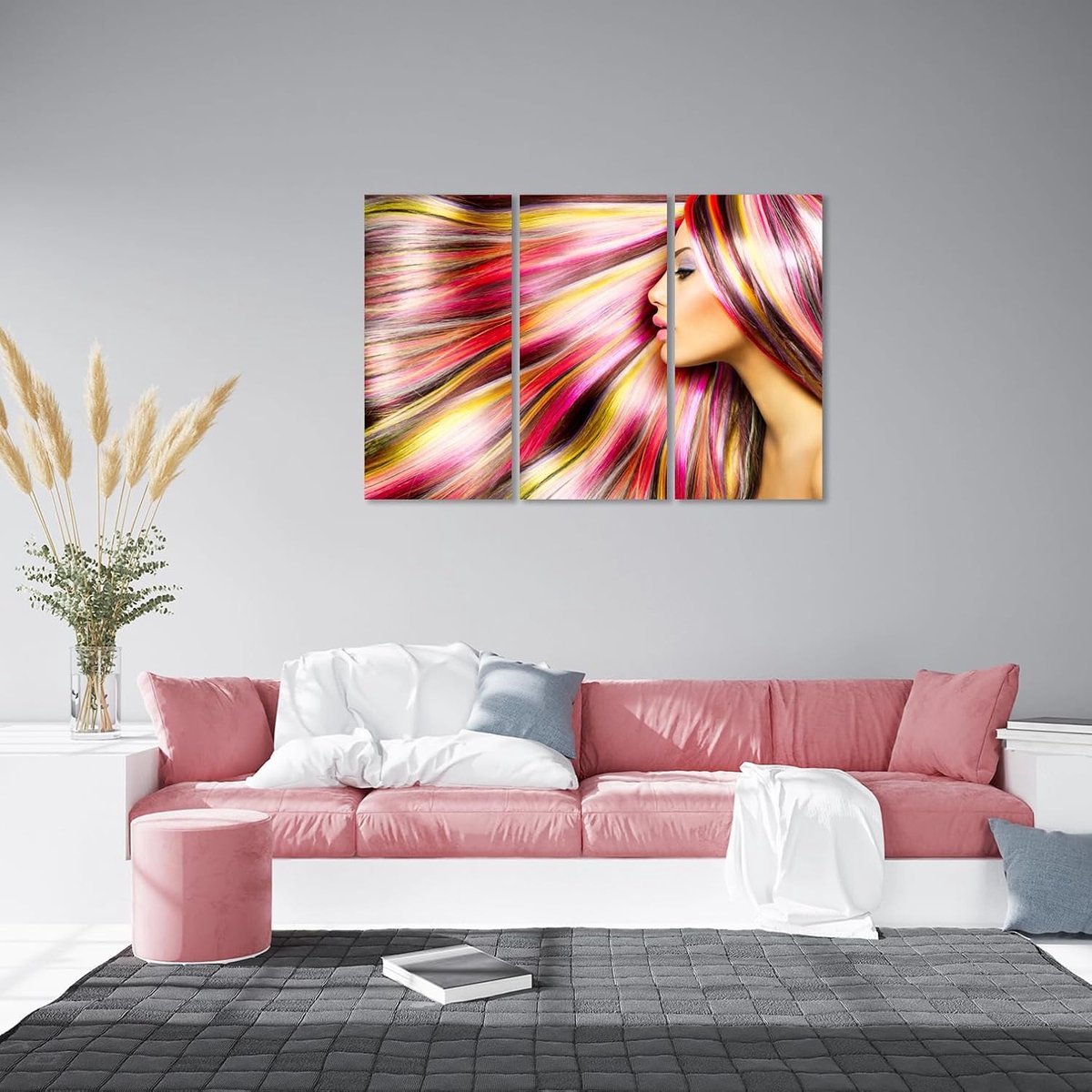 AREDE Set of 3 Wall Art Painting Picture Poster Beautiful Woman with Pattern Hair (90X60cm) Home Office Wall - ShopVlot