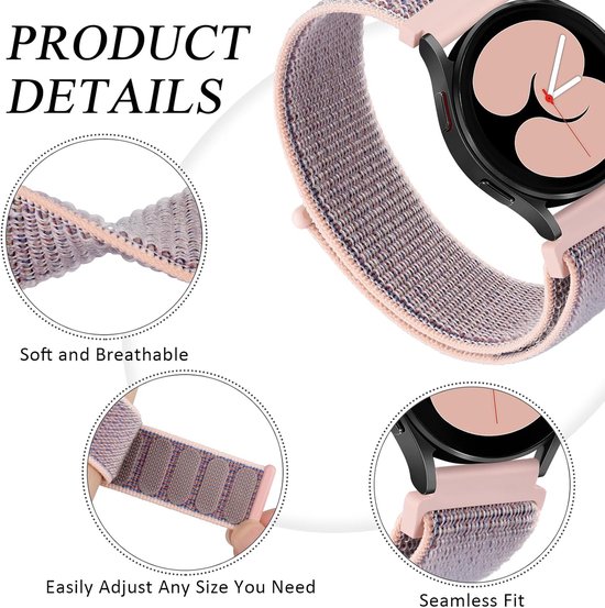 Productdetails: zachte, ademende nylon horlogeband met verstelbare klittenbandsluiting en naadloze pasvorm.