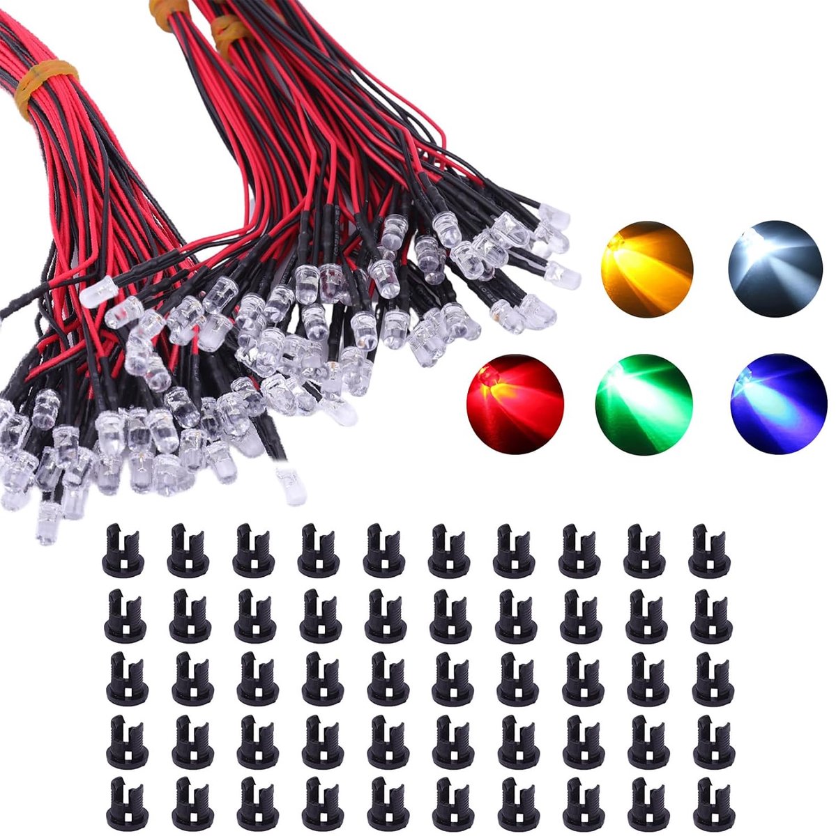 Mini LED diodes 5 mm DC 12 V - Multicolor verlichting - 50 pre-gekoppelde diodes - Ideaal voor modelbouw en decoratie - ShopVlot