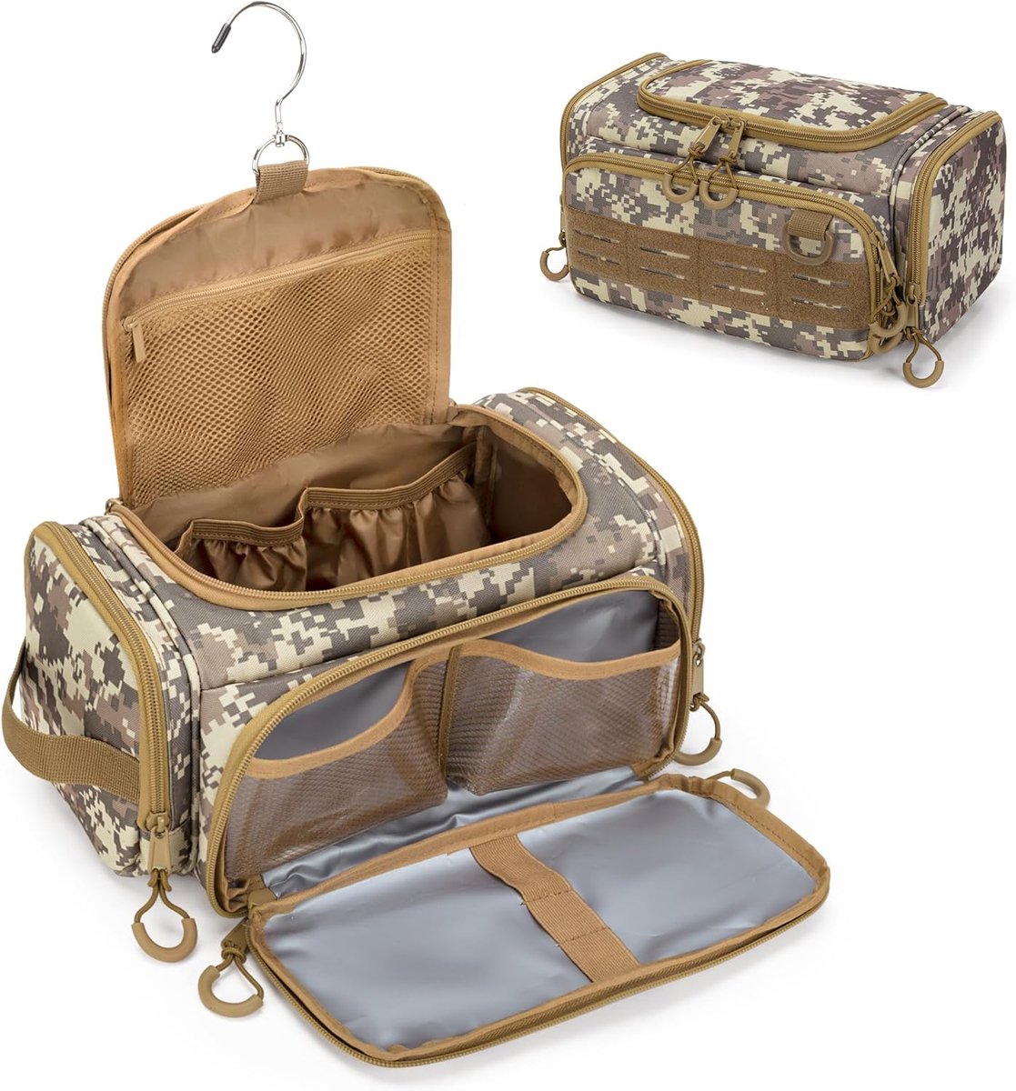 SnelShoppen - Tactische Toilettas voor Mannen - Hangende Hygiënezak - Reis Dopp Kit Organiser voor Scheren, Douche Essentials, Woestijn Geel, Perfect