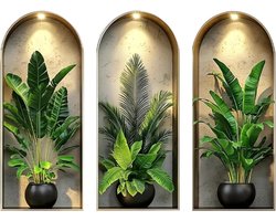 milaosk 3 Pieces 3D Wall Sticker Plants Wall Sticker with Green Potted Plants Wall Sticker Modern for Living Room 25 * - ShopVlot