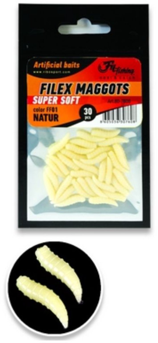 Filex Artificial Maggots Soft 'Natural' - 30 stuks - Nepmaden - Plastic Haakaas - voor Karpervissen en Witvissen — afbeelding 2