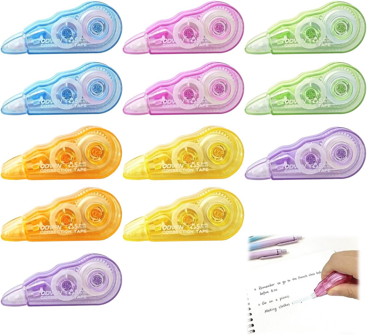 Mini correctietape 12 stuks - 4 m x 5 mm - 6 kleuren - perfect voor school en kantoor - ShopVlot