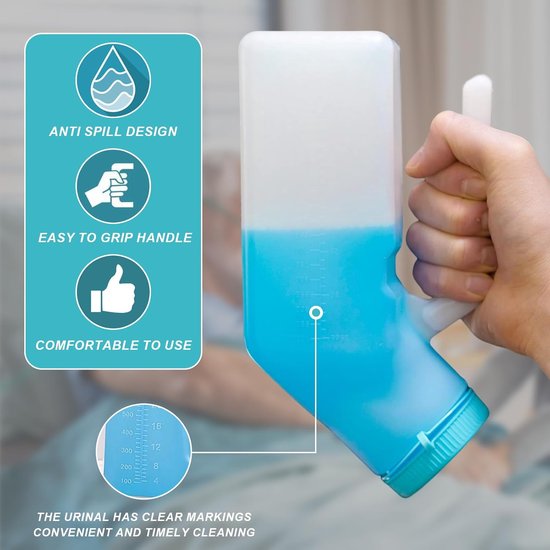 Male Urinal Bottle 1000ml - Unisex Urinals - Transparante Urinal Collector - Draagbare Urinal Toiletten met Deksel van Merkloos	 — afbeelding 3