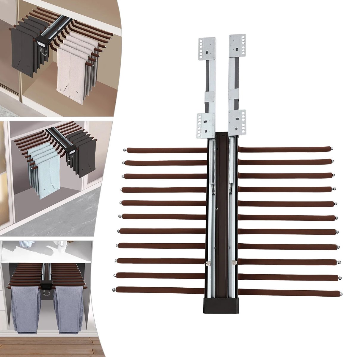 Homezo kast organizer - Uittrekbaar kledingkastrek - Ruimtebesparend broekenrek - 22 Stangen - Beschermende bekleding op stangen
