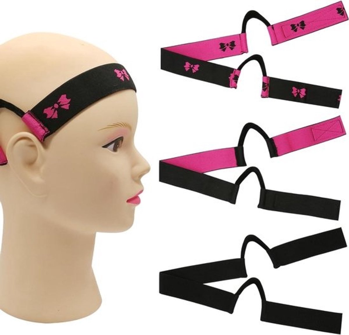 Fluwelen pruikband - voor comfortabele en pijnloze bevestiging - Set van 3 - Elastische banden - Pruikaccessoires - met ooruitsparingen - Bescherming tegen oorpijn