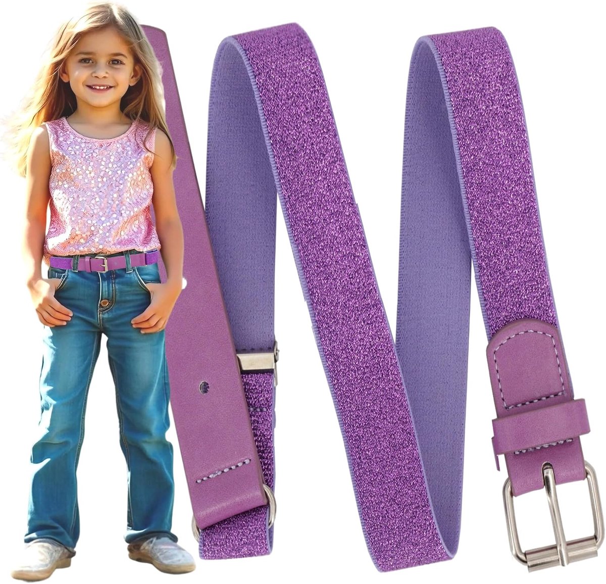 Elastic Stretch Belt >PRINZESSIN ANASTASIA< for Children - Modern Glitter Belt for Girls 3-15 Years - ShopVlot