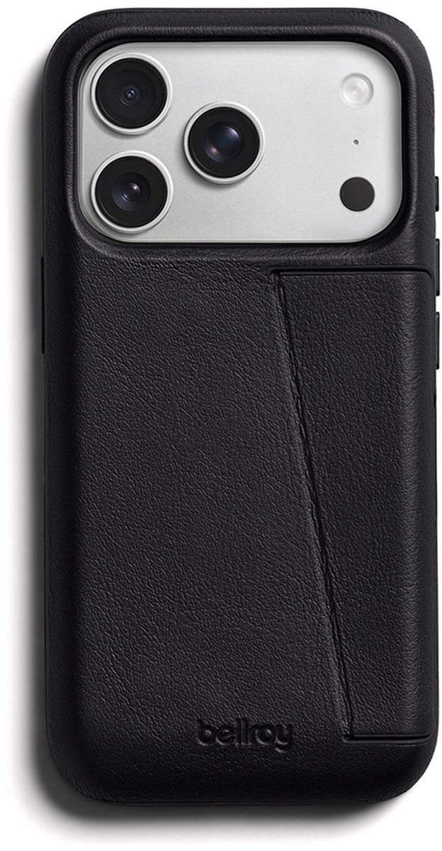 Bellroy Full Lederen 3 Card iPhone 18 Pro – Ingebouwde Magnetische Portemonnee – Premium Leer voor Duurzaamheid – Schokabsorberend Polymeer voor Extra Apparaatbescherming - Zwart