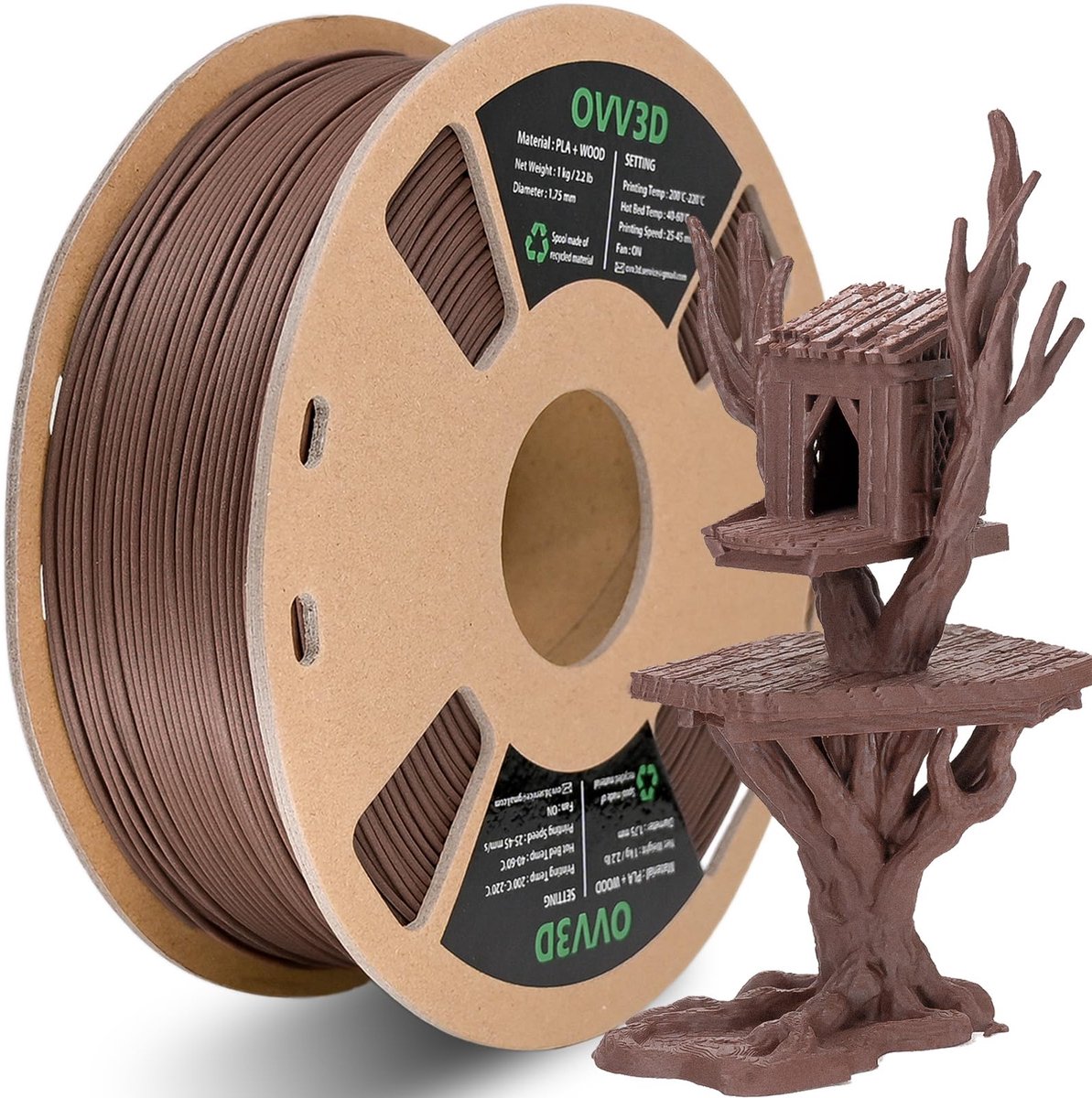 OVV3D Wood PLA Filament 1.75mm 1kg, Walnut Wood 3D Printer Filament (Over 30% Real WoodFiber), Matte and Frosted High - ShopVlot