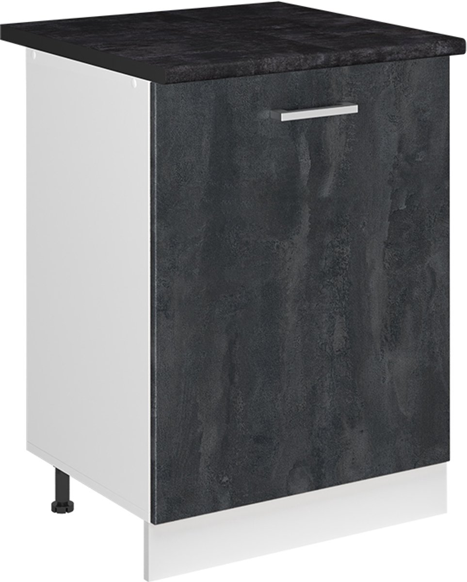 Vicco Keukenonderkast R-Line, Zwart beton/Wit, 60 cm met 1 deur antraciet werkblad
