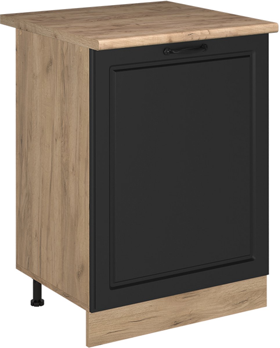 Vicco Keukenonderkast R-Line, Antraciet landelijk/Goudkleurig Eiken, 60 cm met 1 deur goudkleurig eiken werkblad