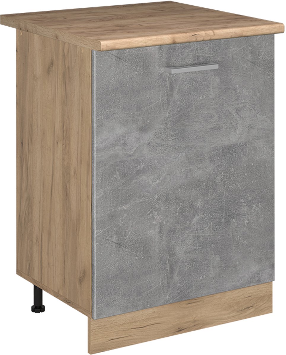 Vicco Keukenonderkast R-Line, Beton/Goudkleurig Eiken, 60 cm met 1 deur goudkleurig eiken werkblad