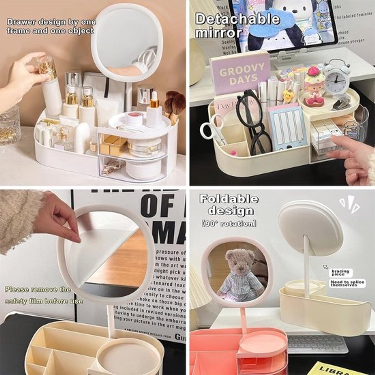 Make-uporganizer met spiegel en verlichting - Multifunctionele cosmetica-opslag met 2 laden