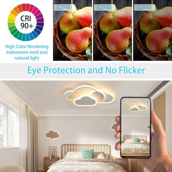 SnelShoppen - 42CM LED Plafondlamp Wolken Design Houtwandlamp 3000K voor Kinder- en Slaapkamer, Creatieve Verlichting voor Jongens en Meisjes — afbeelding 5