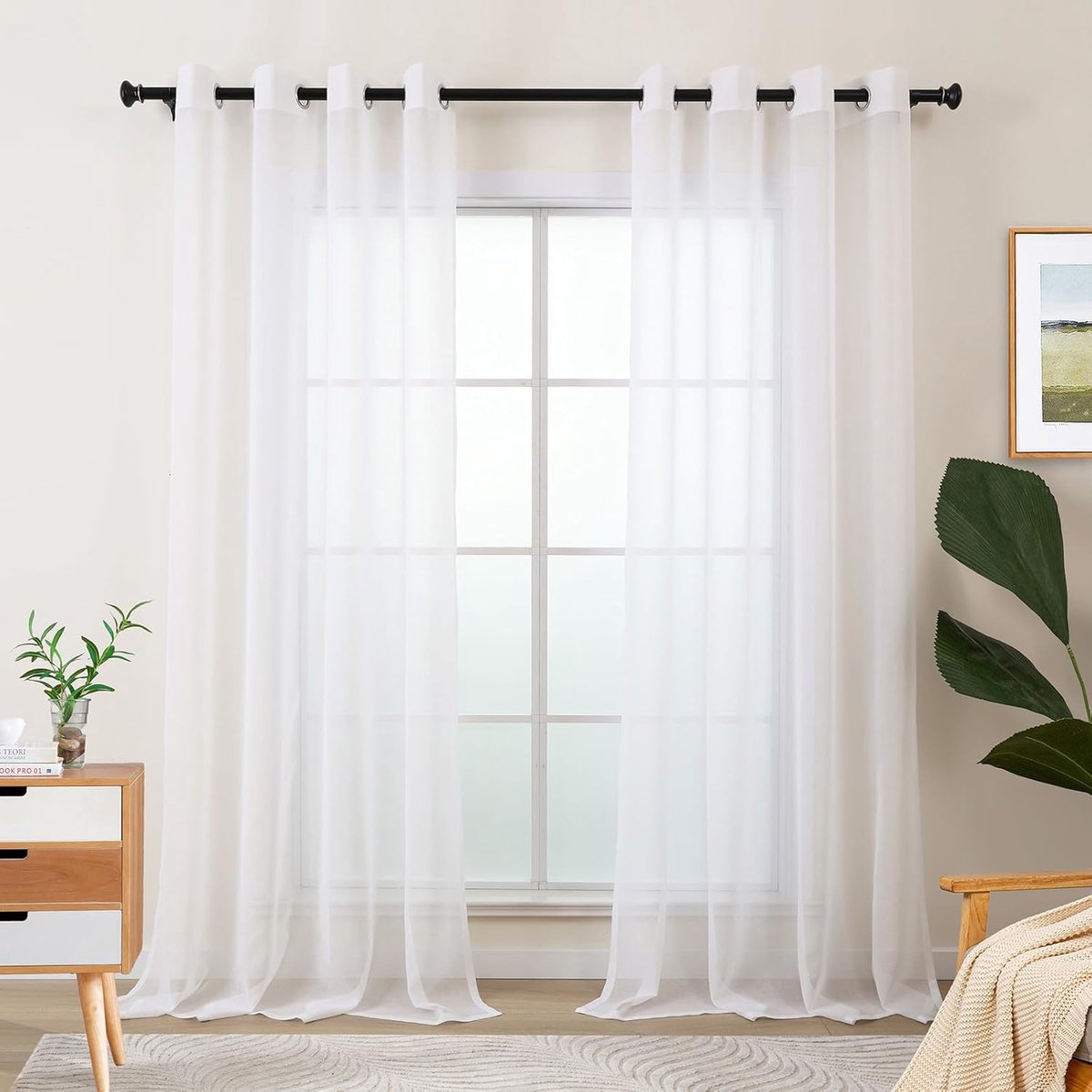 SnelShoppen - Gordijnen Wit voor Woonkamer - Transparant Vitrage Gordijn met Oogjes - Set van 2 - Linnenlook - 245 cm Lang - Modern voor Slaapkamer Ra