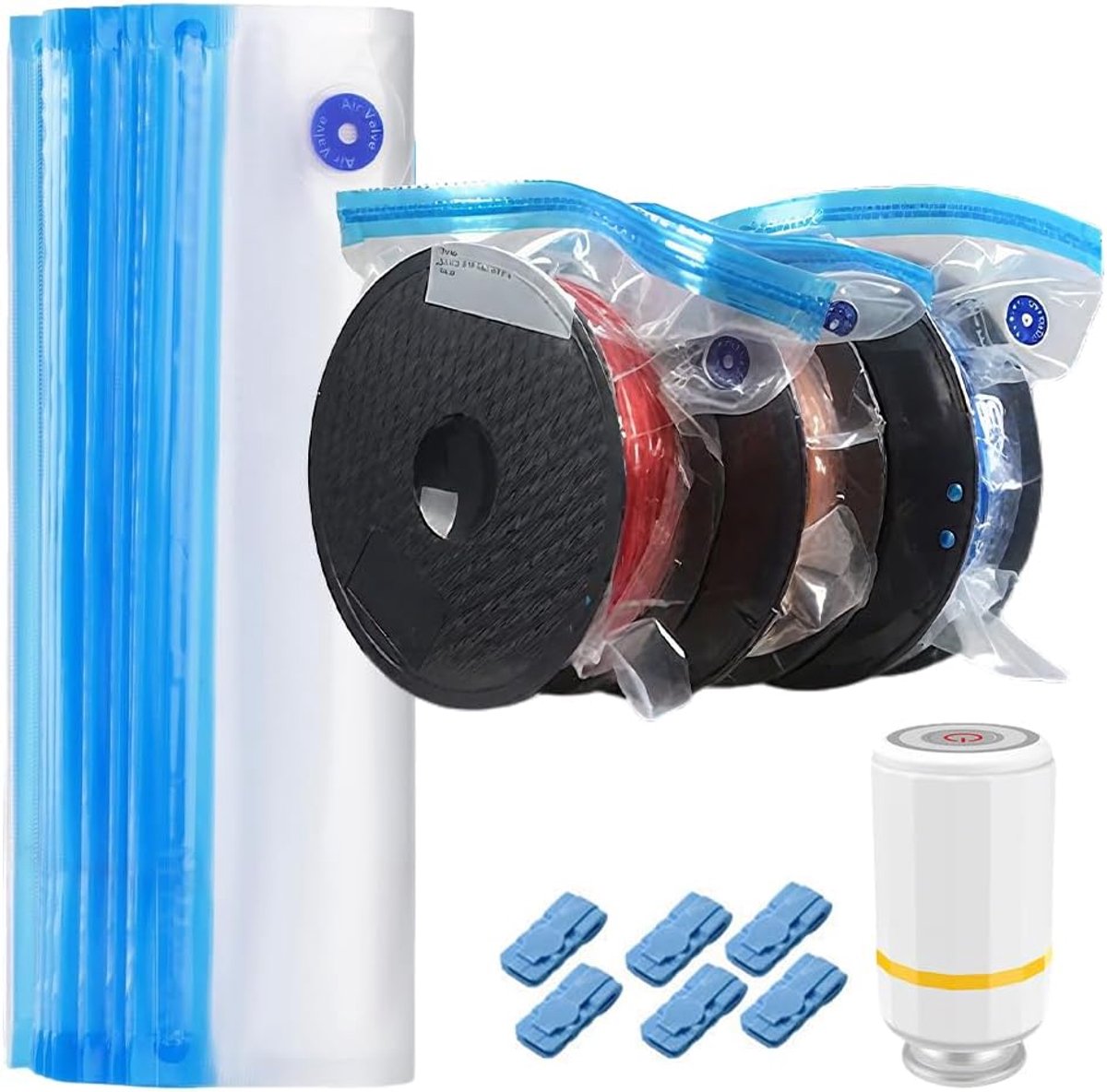 Filament Vacuum Bag Set with Automatic Pump, 30pcs 3D Print Filament, Vacuum Sealed Bag 34x30cm for 1.75mm 3D Printer - ShopVlot