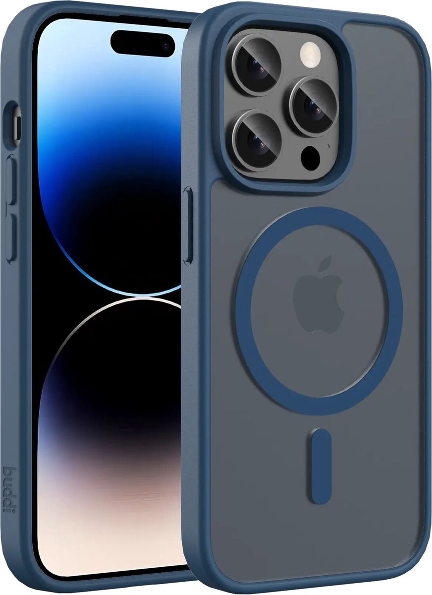 Buddi Frost Hoesje Geschikt voor Apple iPhone 14 Pro - Mat Donker Blauw - MagSafe Back Cover - Matchende kleur - Shockproof - Slank