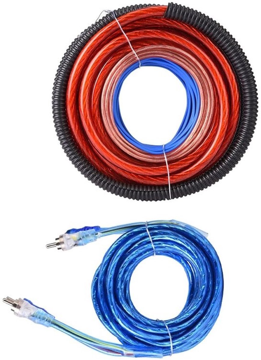 Audiokabelset - Voor versterkerinstallatie - Voor autogeluid - Maximale signaaloverdracht - 2800 watt - Rood en zwart