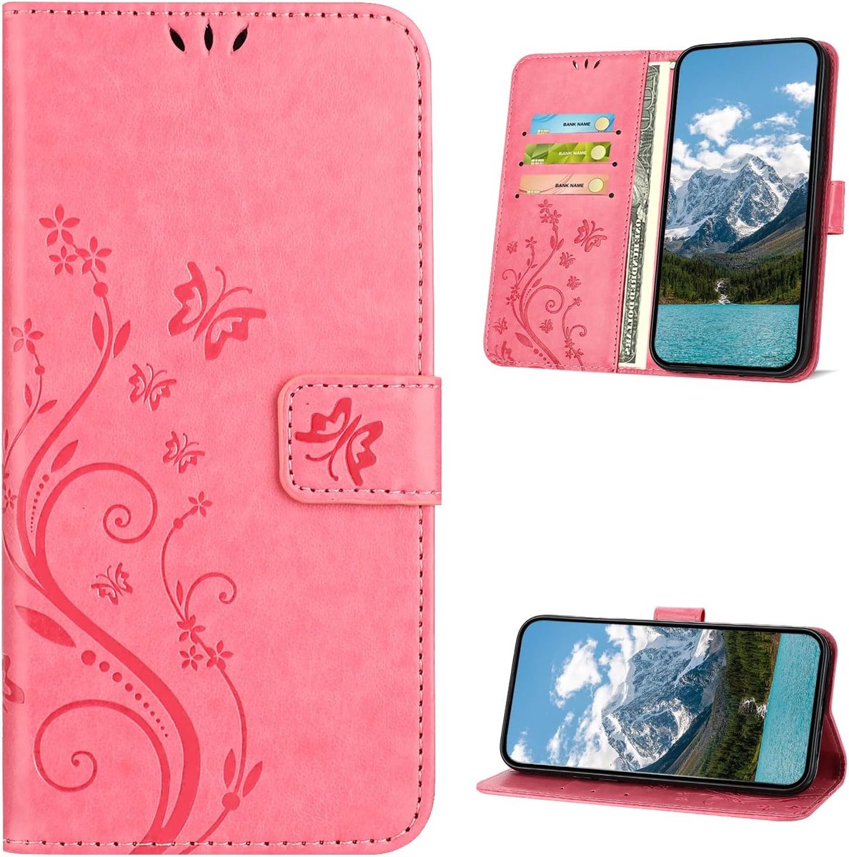 Beschermhoes voor Samsung Galaxy A32 4G, Retro Design PU leren Portemonnee [kaartsleuven], Flip Wallet Telefoonhoesje voor Samsung Galaxy A32 4G, Roze
