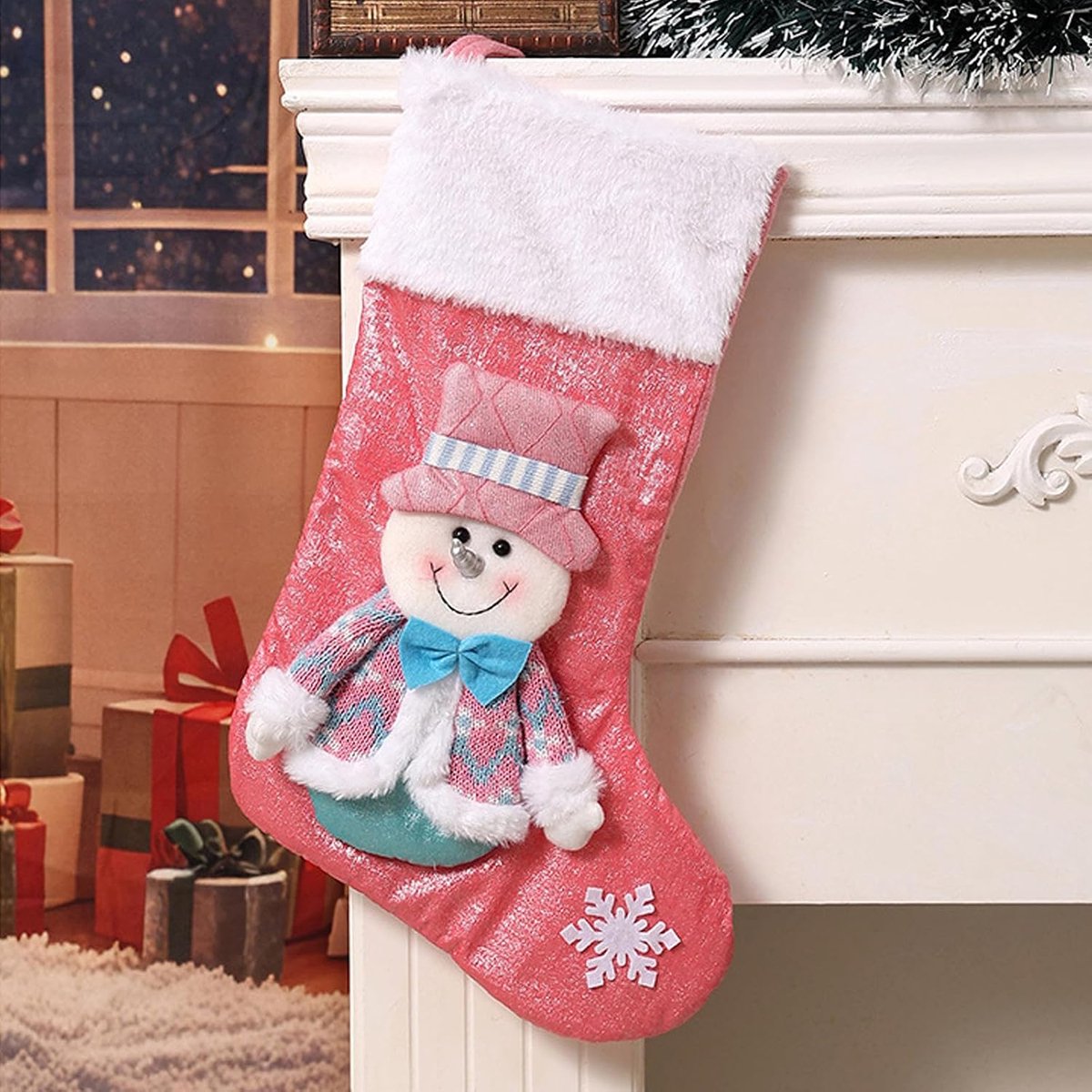 Kerstsokken om op te hangen, 43 x 18 cm, kerstkousen, gepersonaliseerde roze lege kerstkous, snoepcadeauzakjes voor kerstboomdecoratie