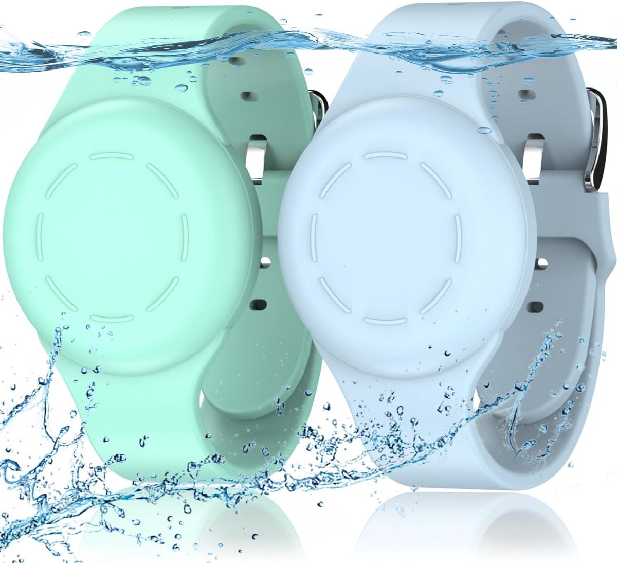 Waterdichte for Air Tag Armbanden voor Kinderen [2 stuks] Compatibel met Air Tag Finders met Zachte Silicone, Anti Lost GPS Item Finders Case Cover voor Kinderen, Mintgroen/Lichtblauw