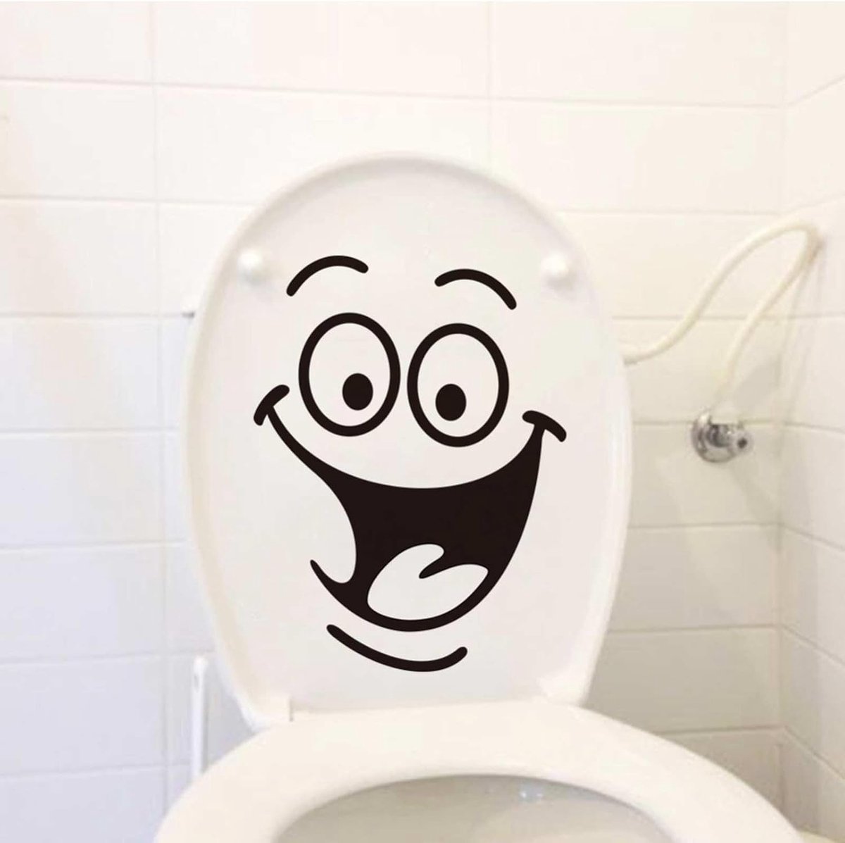 Toiletdekselstickers, 2 stuks, wc-dekselstickers met smiley-gezicht, waterdichte pvc-stickers, afneembare wc-stickers voor badkamer, keuken, muursticker