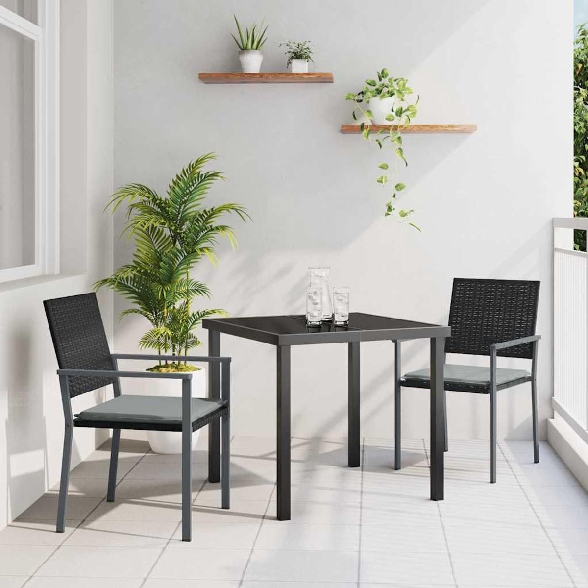PE Rattan set voor buitendineren Zwart Licht Grijs