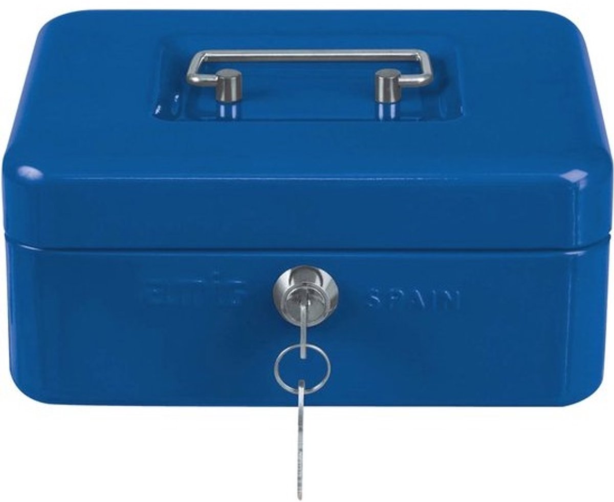 Geldcassette met muntvak en sleutels - Stalen opbergdoos - Blauw 300 x 240 x 90 mm