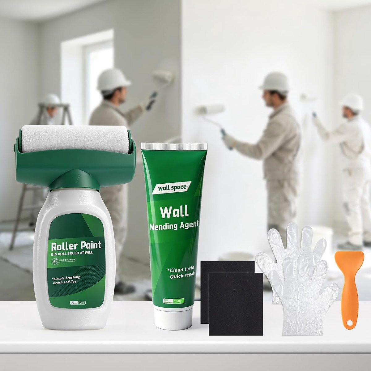 Muurreparatie Rolborstel Wit & Muurverf Voor Uitbeteren Wit - Roller Paint Wit Met Rolborstel, Muurverf op Waterbasis - ShopVlot