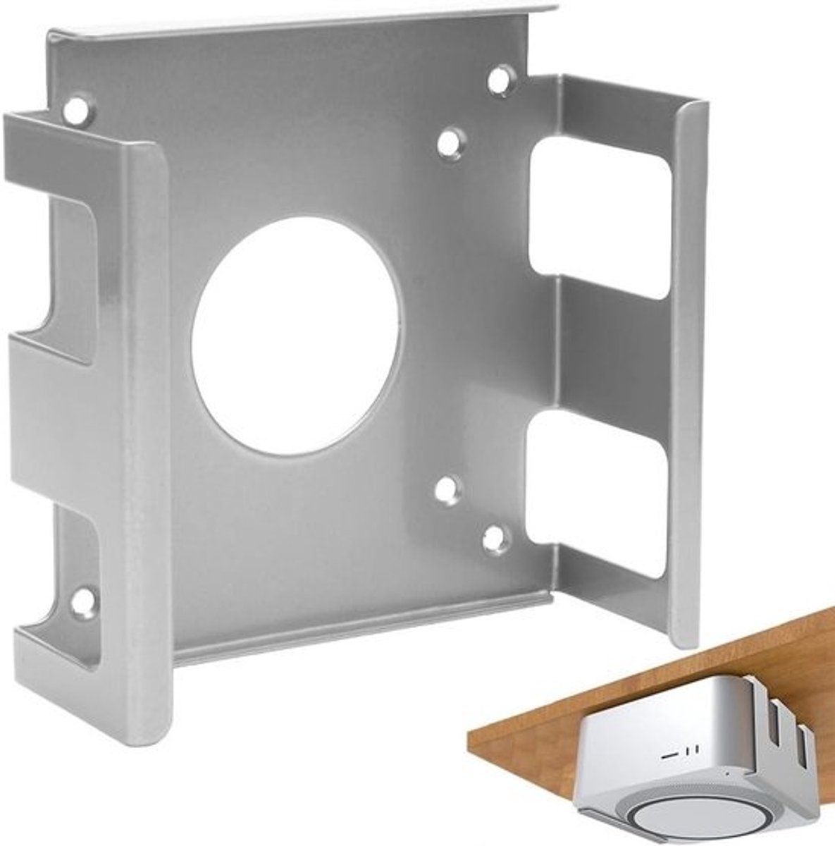 Ruimtebesparende tafelstandaard - voor Mac Mini M4/M4 Pro - van koolstofstaal - Onder het bureau of aan de wand te bevestigen - ventilatie en warmteafvoer - voor optimale koeling