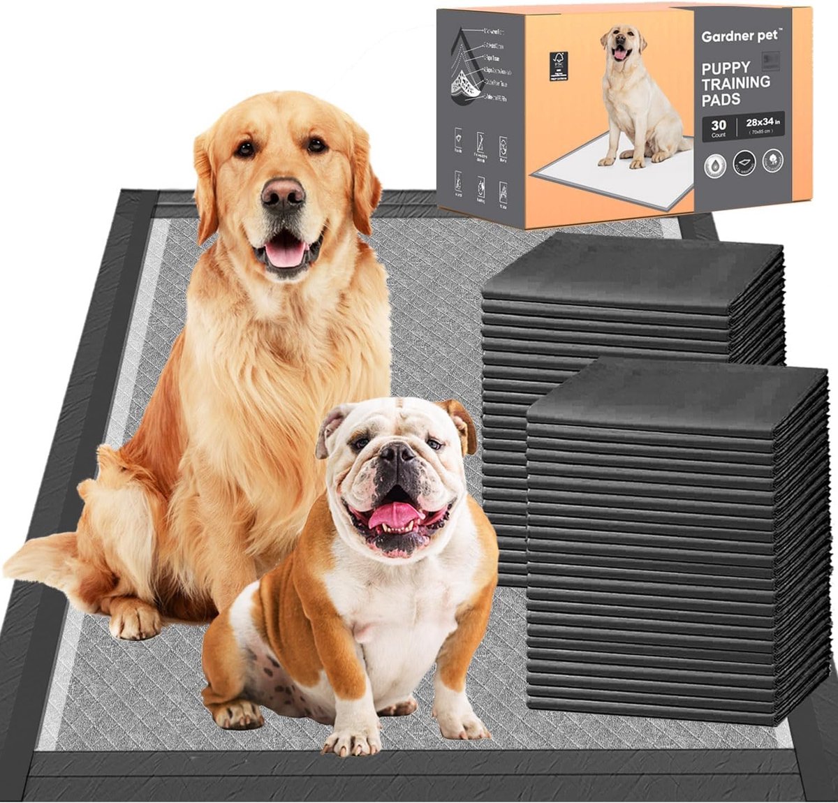 Gardner Pet Extra Large Carbon Puppy Pads 70 x 85 cm, Super Absorbent Thicken Puppy Training Pads, Odor Control, 6 Layers Leak-proof, Quick Drying, Su