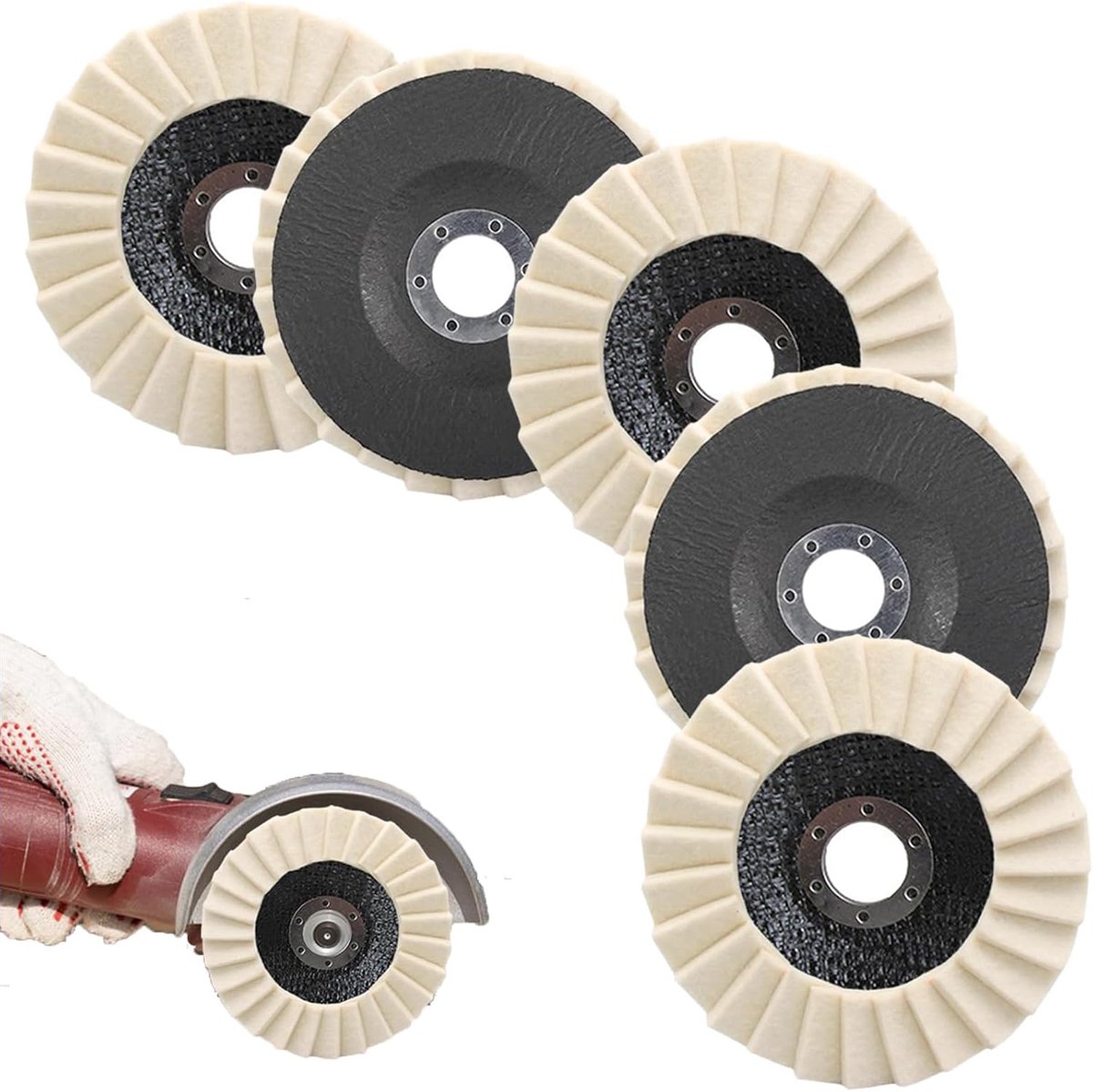 Pack of 5 115 x 22 mm polishing discs, polishing discs, polishing brushes for marble, metal, for angle grinders - ShopVlot