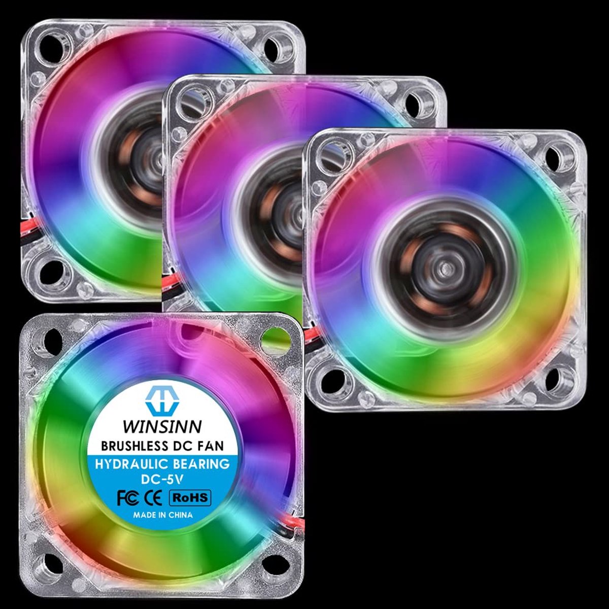 WINSINN 30mm Color LED Fan 5V Hydraulic Bearing Brushless 3010 30x10mm - High Speed (Pack of 4 pieces) - ShopVlot