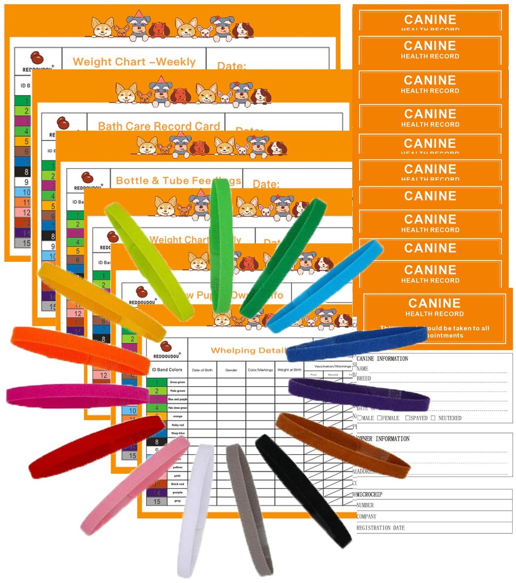 Set van 12 nylon puppy-ID-halsbanden - zacht materiaal - met registratiegrafieken - ideaal voor puppy's en kittens - ShopVlot