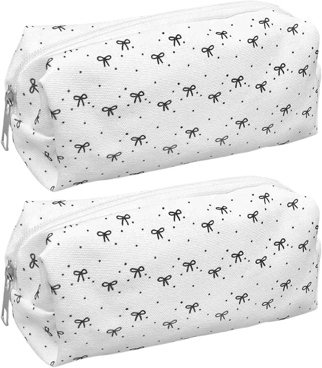 2 Piece Pencil Case with Bow, Stationery Bag for Students, Large Capacity Cosmetic Bag, Cute Portable Cosmetic Bag. - ShopVlot