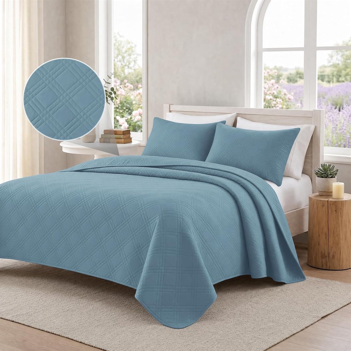 Ademend Beddensprei, 160x260cm, Dun Gewatteerd Beddensprei, Universeel Effen Dubbelzijdig, Zacht En Slijtvast, Voor Lente, Zomer, Herfst En Winter, Waterblauw