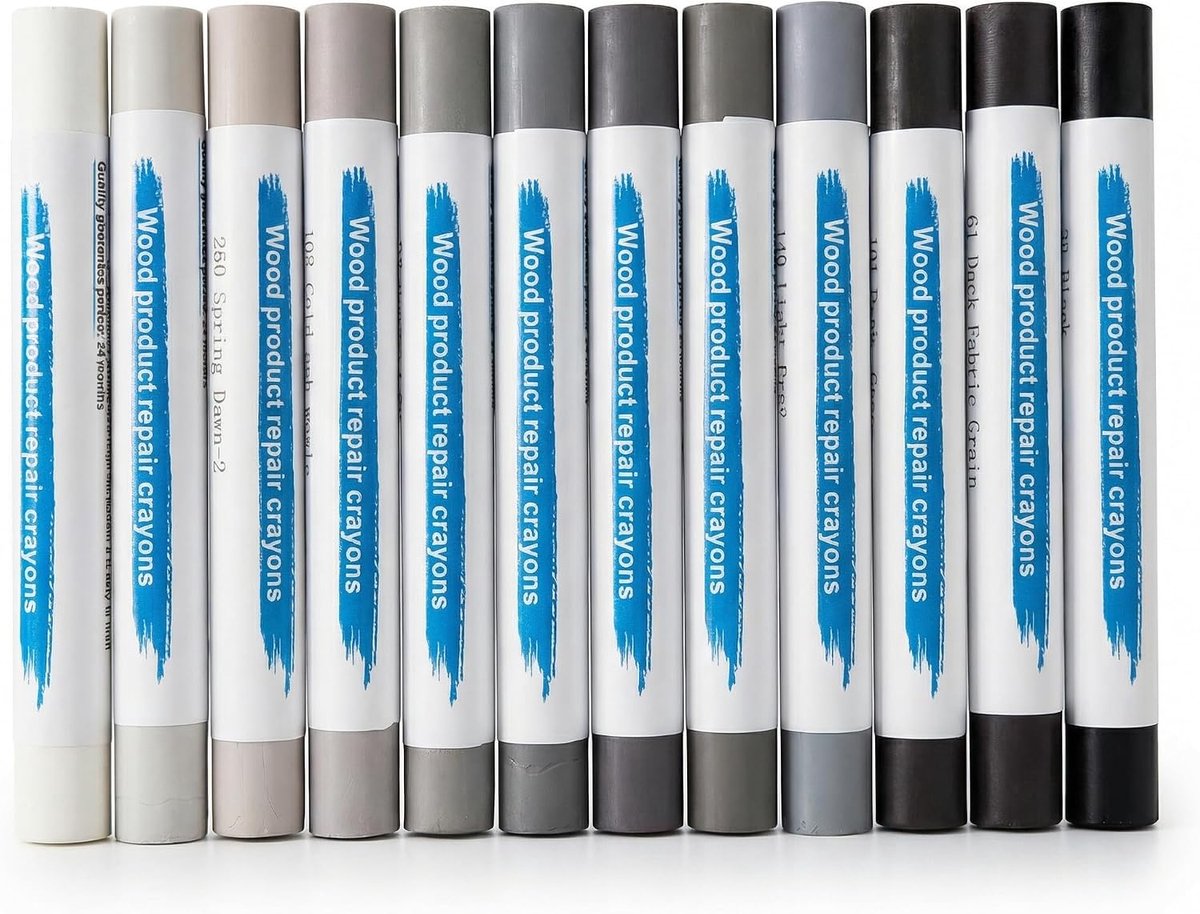 12 stuks reparatiepotloden, wasvulsticks, krasreparatiepotloden, houtwaspotloden, wasreparatiesticks voor meerdere oppervlakken, voor houten meubels, laminaatvloeren, deuren (grijze serie)